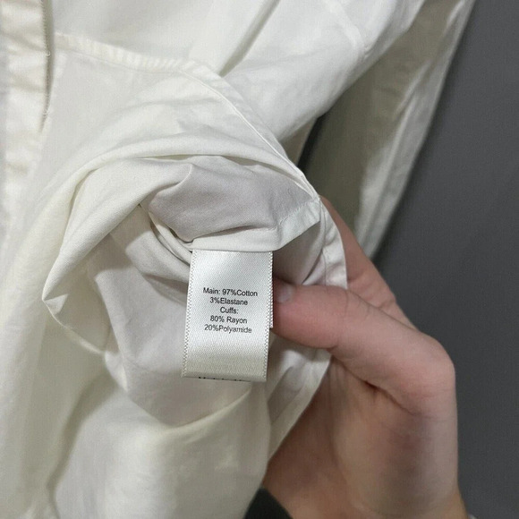 St. John Women's Ivory White Button Up Blouse Sz 10 Tie Metallic Detail Cuffs - Picture 8 of 12